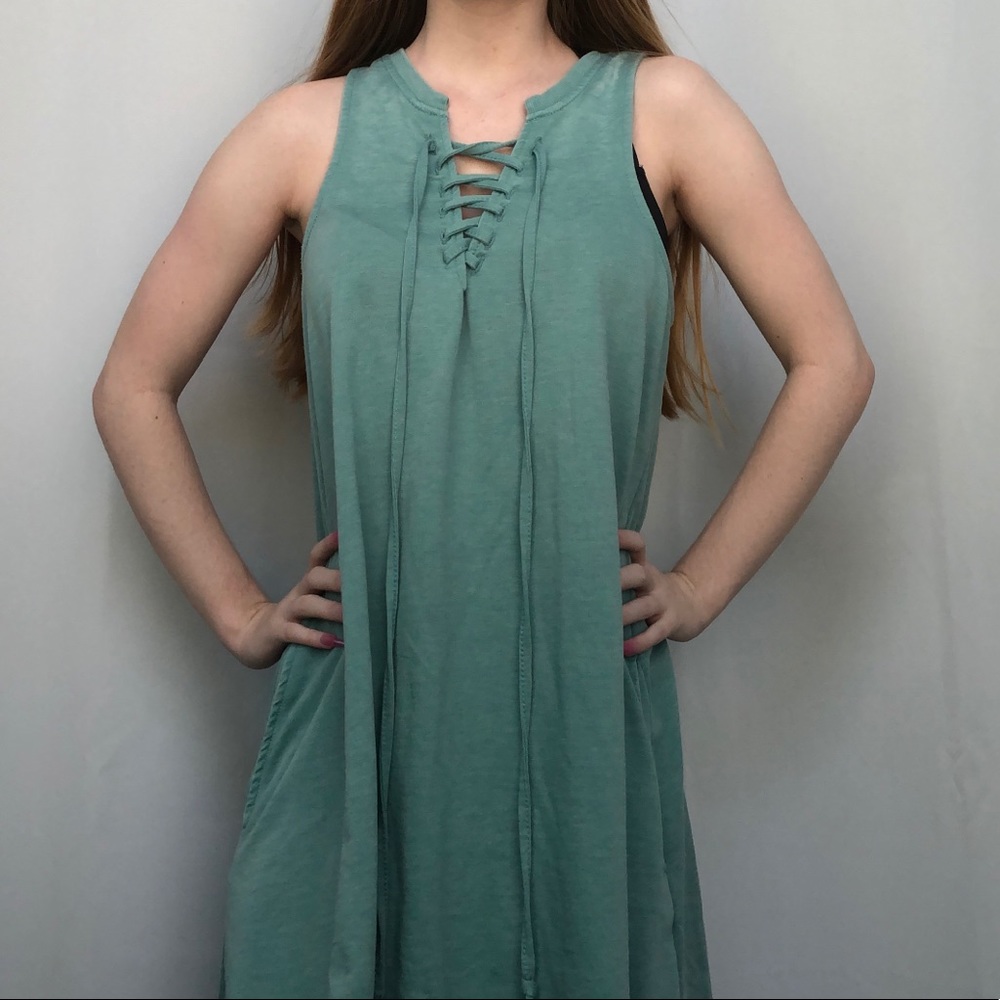 Greenish Blue Flowy Dress WITH POCKETS